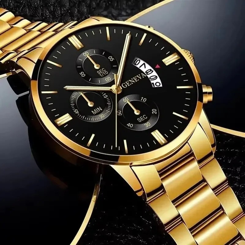 Waterproof Gold Men's Watch Classic Stainless Steel Quartz Analog Business Gift