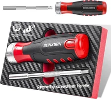 Ratcheting Screwdriver with Bit Storage Multi-bit Magnetic 1/4” Hex Shaft Scre