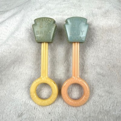 Vintage Heinz 57 Baby Foods Plastic Rattle Set Advertising Collectible 2pc