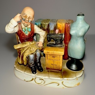 Ceramic Thinking Tailor Workshop Figurine Sewing Machine Vintage 6  H X 6.75  L