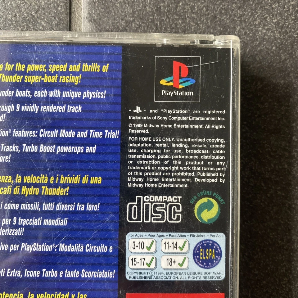 RARE PS1 Hydro Thunder - Complete CIB - Midway - PAL - Racing Classic! - Image 3 of 4