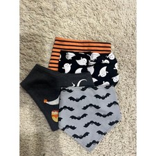 Halloween Baby Bibs Set of 5, Ghosts, Bats, Candy, Orange, Black, Grey