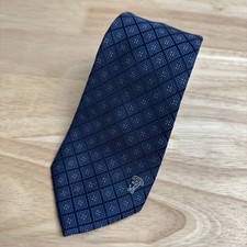 Versace Collection Medusa Blue Jacquard Geometric Check Made In Italy 100 Silk