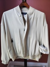 Bomber/Jacket/Varsity Silk Lined Ivory Designed in Canada  'Harry Rosen' XL EUC