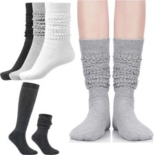 Womens Cotton Slouch Socks, Winter Knitted Warm Mid Calf Boot Socks