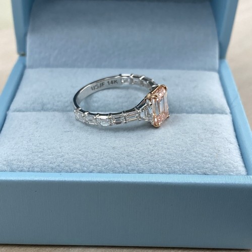 Bague de fiançailles émeraude IGI 2,78 TCW diamant cultivé en laboratoire or blanc et rose 14 carats - Photo 8 sur 18