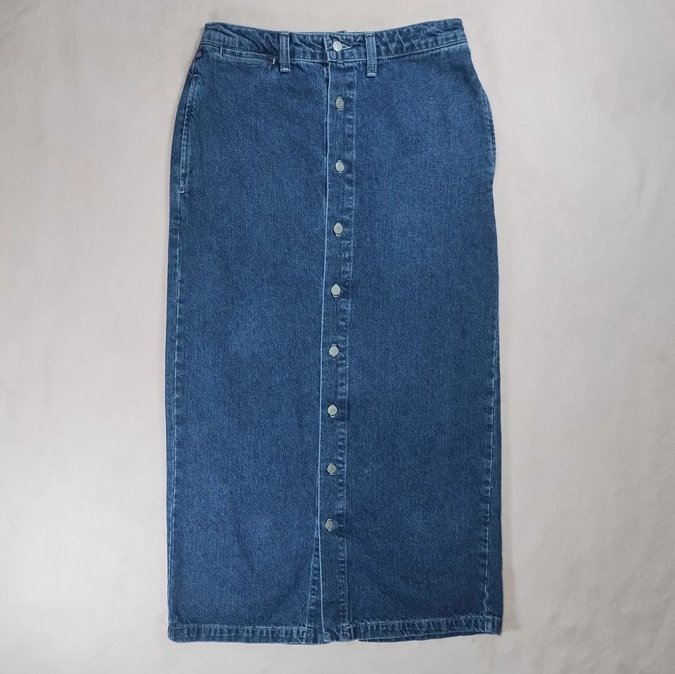 Maxi falda vaquera vintage años 90 y2k polo ralph lauren botón delantero talla 8 western Foto 2 de 4