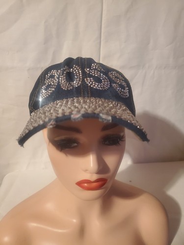 BOSS Rhinestone Denim Hat Bling Baseball CapAdjustable Women's Fashion...