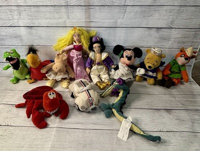 11 Vintage Disney  Bean Bags Plushie ALADDIN,HERBIE, FANTASIA, ROBIN HOOD, MORE