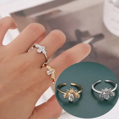 Damen Biene Ring 925 Silber versilbert 18K vergoldet verstellbar Zirkon Inlay - Bild 1 von 4