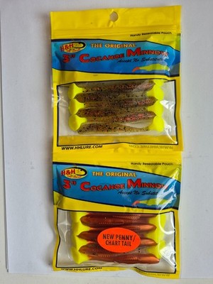 Two New Packs H&H 3 inch Cocahoe Minnows - New Penny and Watermelon Shad colors