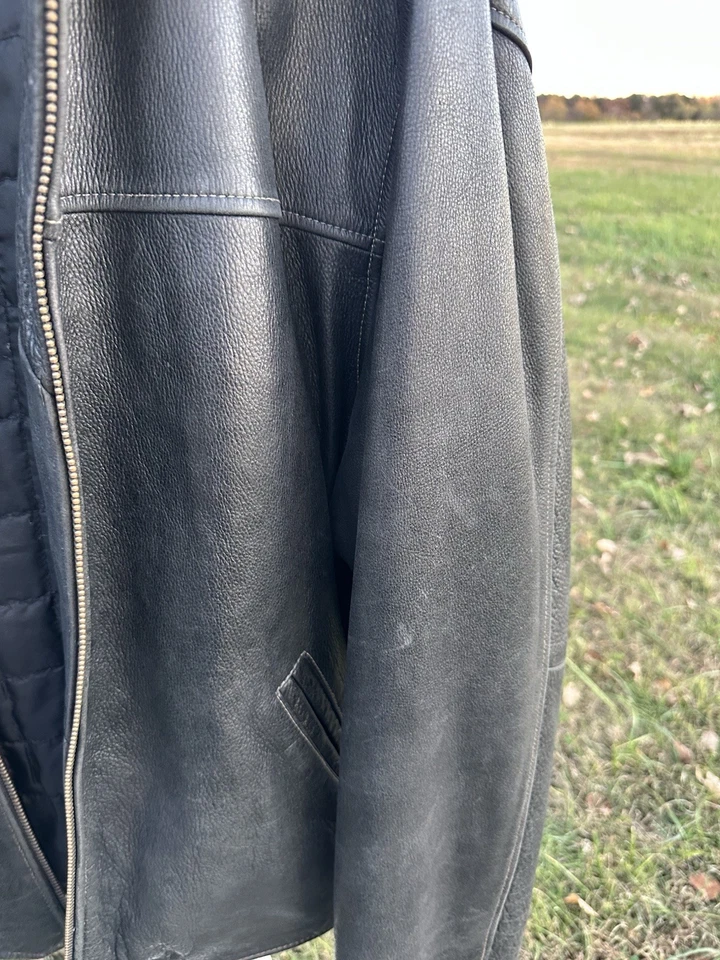 Structure Urbanwear Black leather jacket Men insulated Full zip Motorcycle Bike - Image 4 of 4