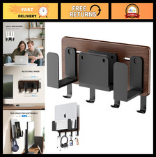 Adjustable Laptop Wall Mount Holder - Metal Desk Organizer with Hooks, Cooling P