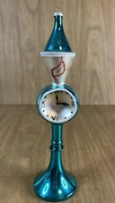 Vtg De Carlini Blue Street Lamp Clock Hand Blown Glass Christmas Ornament 7.5”