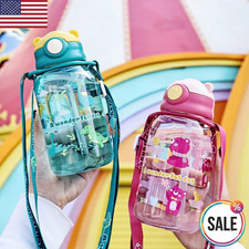Kids Water Bottle Straw Handle Portable Sippy Cup Leak Resistant Travel Cup