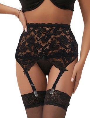 comeondear Black High Waisted Garter Belt for 3XL-4XL, Black-no Stocking 