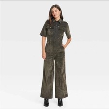 NWT Women's Holiday Short Sleeve FlockedDenim Jumpsuit - Universal Thre