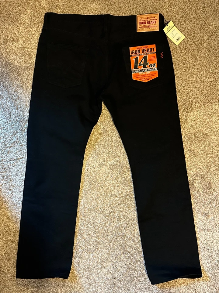 Jeans Iron Heart 777s-142bb - Pantalones de mezclilla ajustados negros/negros 14 oz 38/32 nuevos con etiquetas Foto 2 de 4