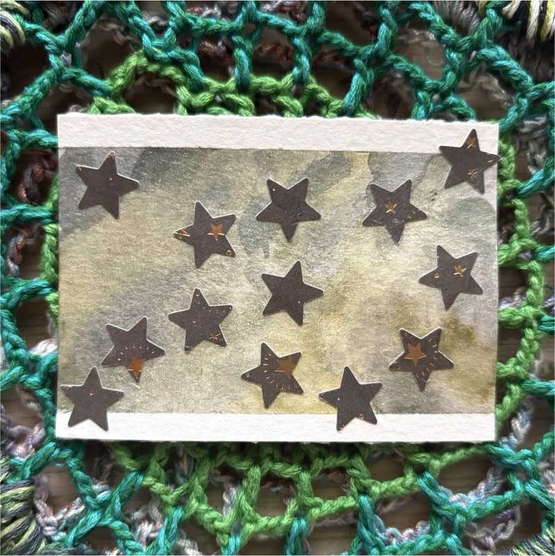 Original ACEO Watercolor Mixed Media Collage Painting on 2.5x3.5in Paper