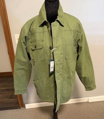 #ad Alpine Design Green Chore Coat Button Quilted Lined Pockets Mid Length S $60.00
