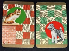 EU30 Swap Playing Cards 2 VINTAGE ENGLISH Pair Cat & Dog Posing