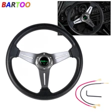 13.4"x2.36" Drifting Steering Wheel Aluminum Deep Dish Gray PVC Leather