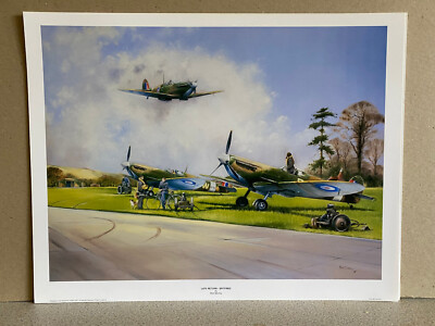 Aviation art print RAF Airfield  Late Return - Spitfires by Bob Murray.