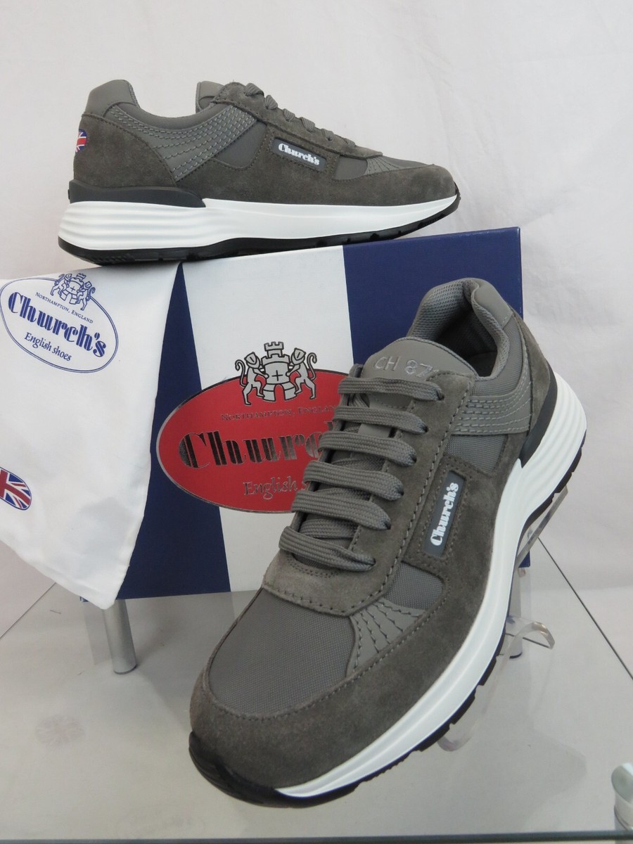 CHURCH'S by PRADA CH873 GRAY SUEDE NYLON LOGO SNEAKERS UK 7.5 US