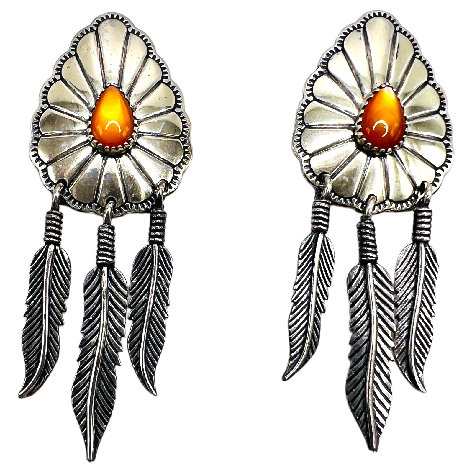 Sterling Silver Arrow Feather Dangle Earrings Sou… - image 1