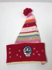 Vtg Disneyland Resort Beanie Winter Hat Woven Pom  Youth Mickey Mouse SnowGlobe