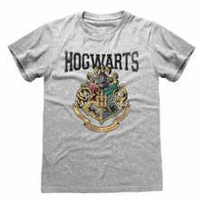 Image of Hogwarts College Crest T-Shirt Harry Potter New Grey Official