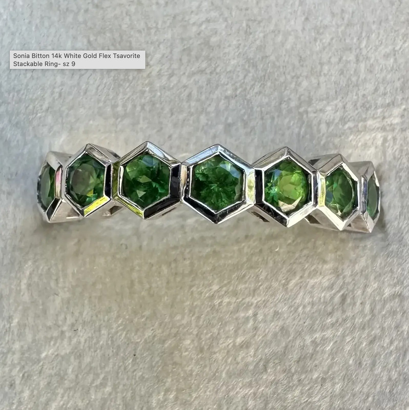 Sonia Bitton 14k White Gold Flex Tsavorite Stackable Ring- sz 9