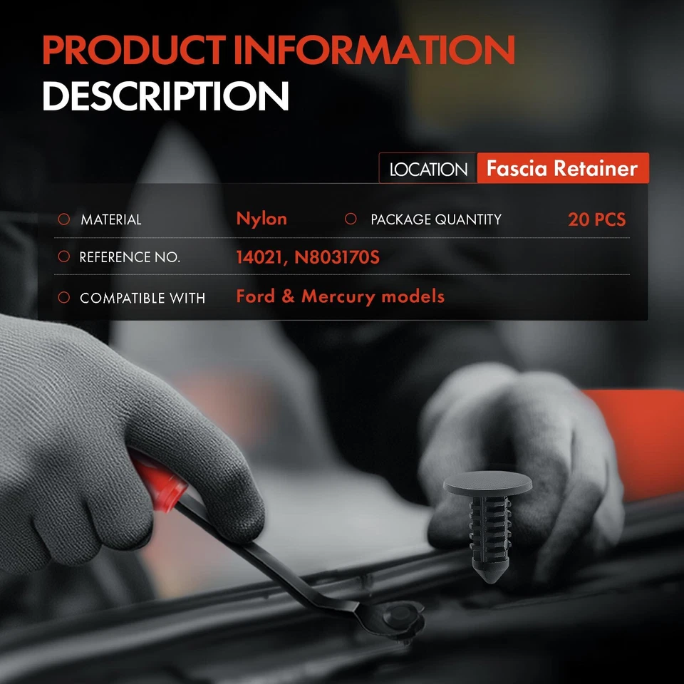 Clip de sujeción de retención de fascia de nailon de 5,56 mm 20 piezas para Ford Mustang Mercury Capri Foto 2 de 4