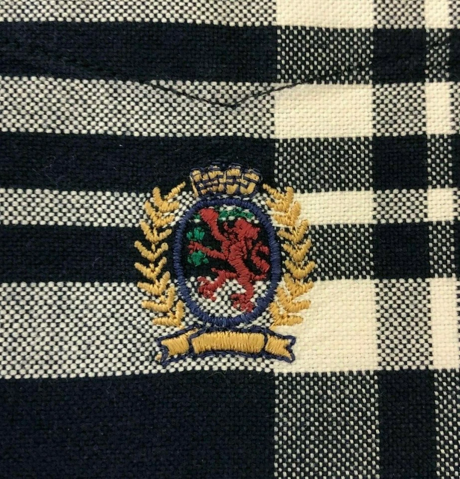 Tommy Hilfiger 中号纽扣套衫休闲衬衫 LS 格子海军蓝白色 — 第 4/4 张图片