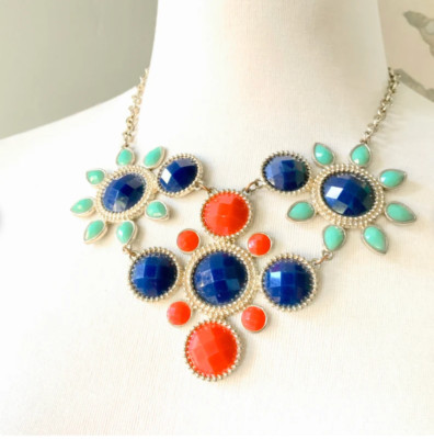 Statement bib necklace geometc design Mi Amore Multi colored cabochons bohemian