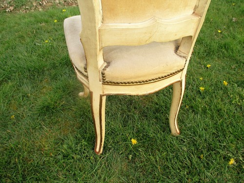 Elegant Louis Philippe Antique Chair White Beige Velvet Fabric Carved Wood - Picture 9 of 11