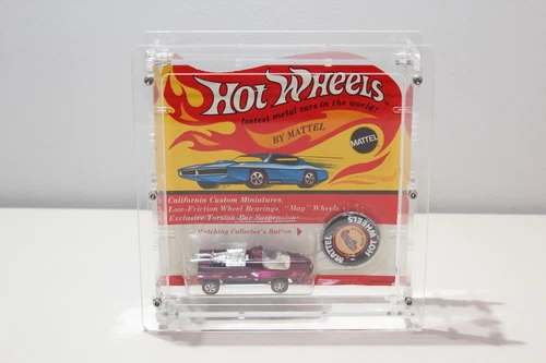 Redline Hot Wheels 71 Hairy Hauler MAGENTA Unpunched Card & Coval Acrylic Case