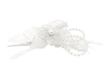 3 White Tulle Pearl Corsage  organza flower nylon leaves 6x4 with pearl pin