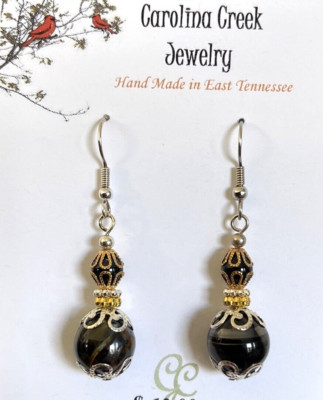 Blue Tiger Eye With Gold and Silver Accents Earrings handcrafted By CCJB101