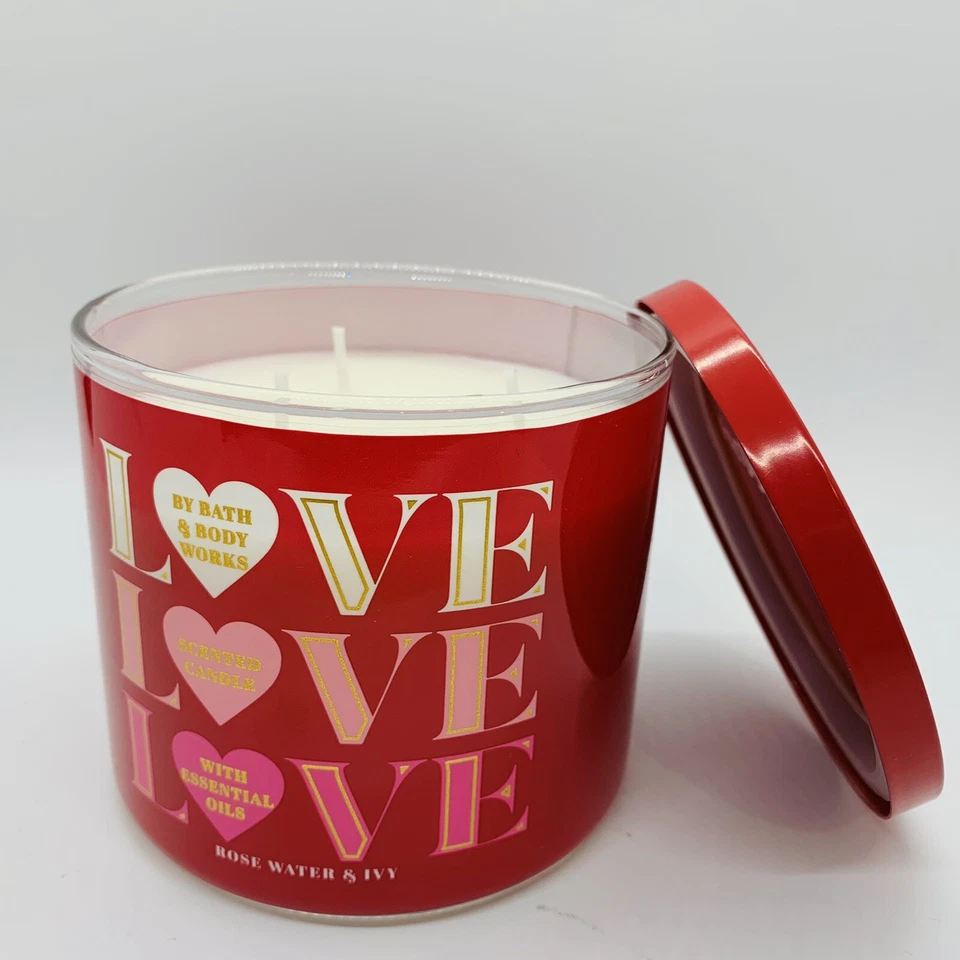 BATH & BODY WORKS "LOVE" ROSE WATER & IVY 3-WICK LARGE SCENTED CANDLE 14.5 OZ - Image 3 of 4