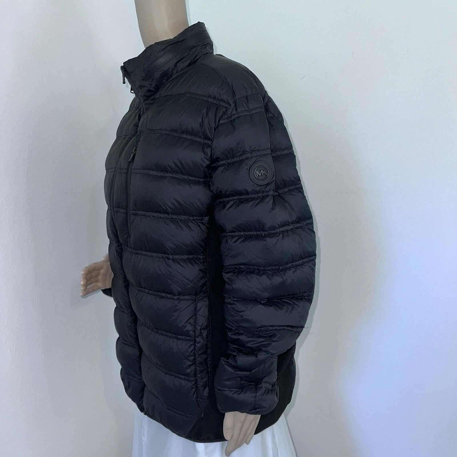 Michael Kors XL (L) Piumino Imbottito Nero Puffer Giacca Cappotto Cappuccio Borsa Tasche Zip