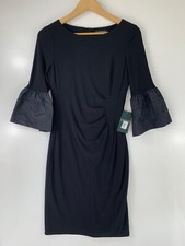 Lauren Ralph Lauren Women's Dress Size 4 Solid Black Bell Sleeve Metallic NWT