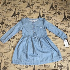 Carter s NWT Girls Blue Denim Long Sleeve Midi Button Down Dress Size 3T