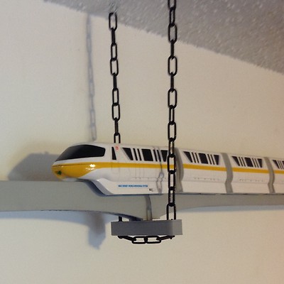 Single Track Trapeze Bracket for Suspending Disney Monorail Track from Ceiling