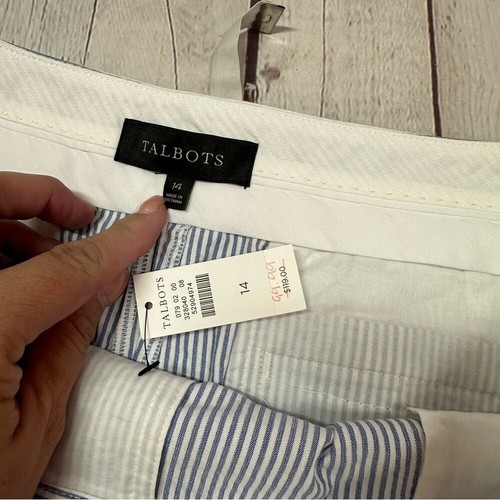 Talbots navy white pin strip cropped pants sz 14 straight leg trouser VN1184 NWT - Picture 5 of 9