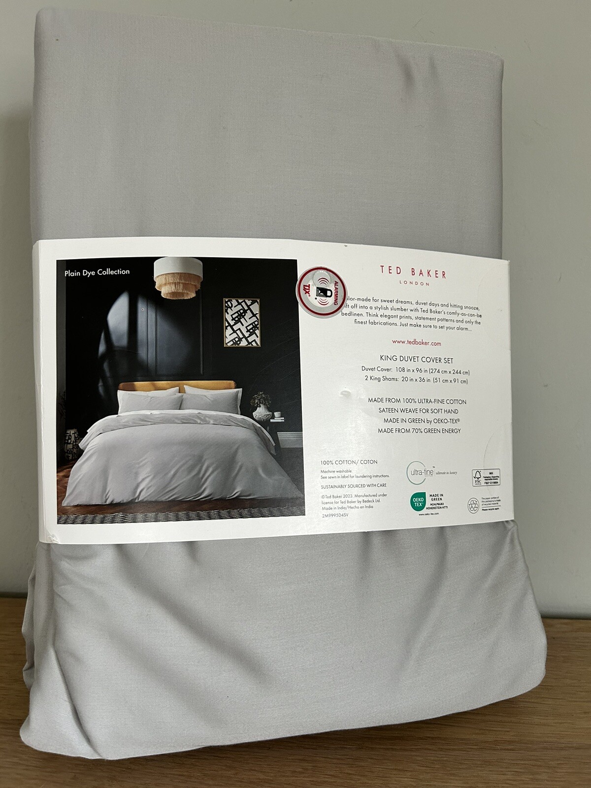 Ted Baker Duvet Cover Shams Set King 100 Cotton Sateen Gray New!! 400