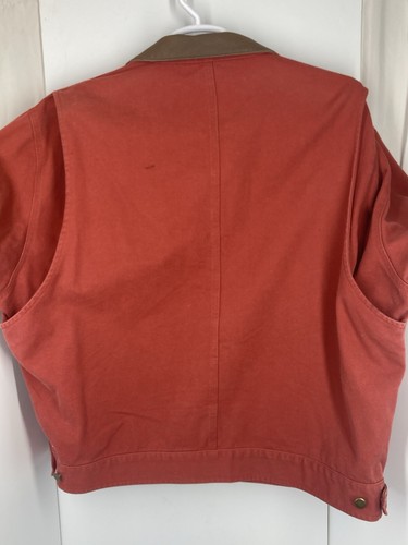 J Peterman Co. Mens Barn Coat XL Red Heavy Canvas Leather Collar Chore Trucker - Picture 3 of 9