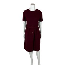 Vintage 60s Wool Dress Women's Medium Cranberry Short Sleeve Mod Sheath