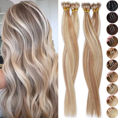 100g THICK Nano Ring Tip Real Human Hair Extensions Loop Micro Beads Balayage US