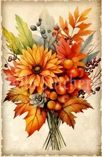 Vintage Autumn Harvest #11 Fall Leaf & Floral Craft Sewing Cotton Fabric Block